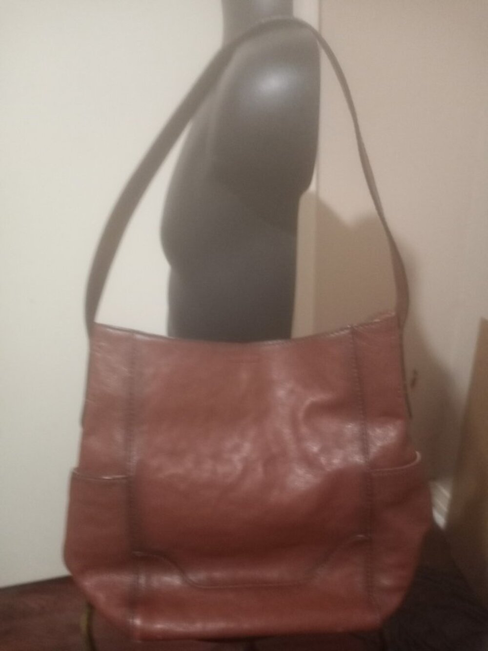Frye Melissa Hobo Bag Shoulder Bag Cognac Brown Side Pockets DB323 Leather